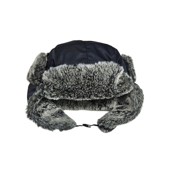 Eddie Bauer Trapper Hat Black Faux Fur Trim Down Blend Warm Winter Unisex - Picture 1 of 9